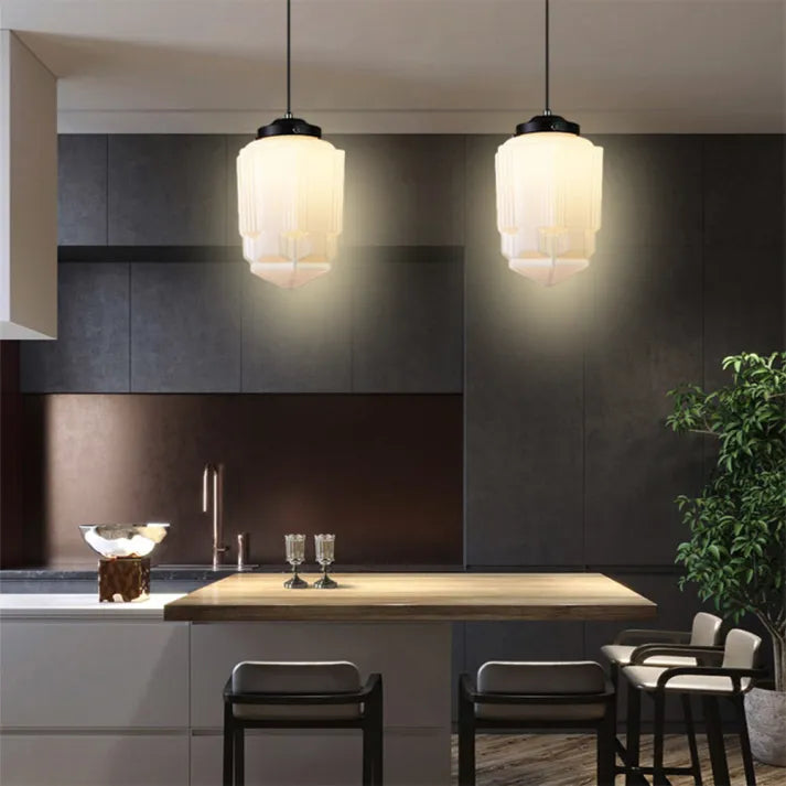BrillLuma – Vintage Melkglas Hanglamp met Geometrisch Design