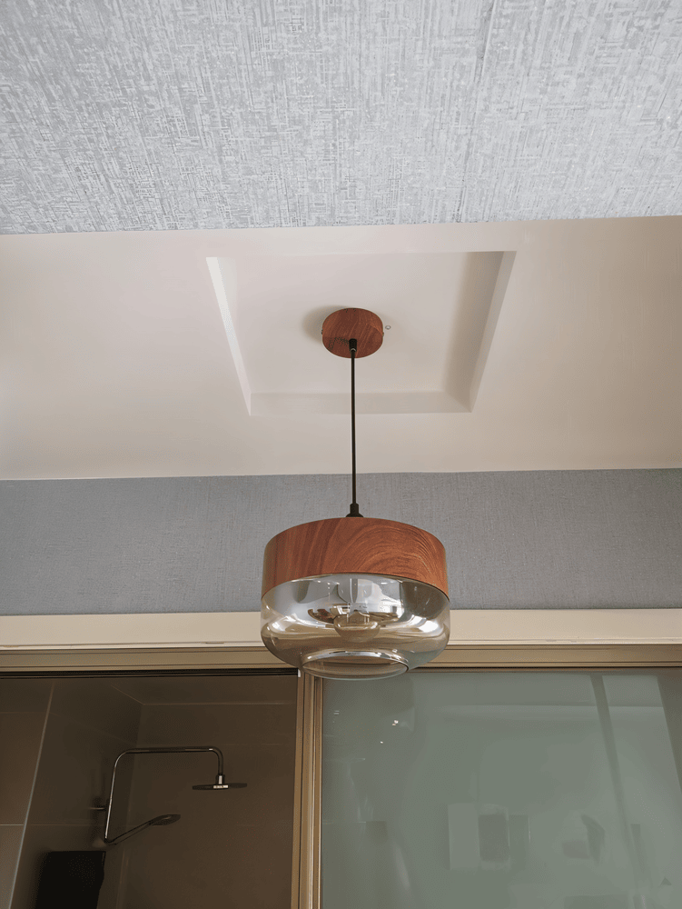 Nordic – Retro Glazen Hanglamp met Houten Accent