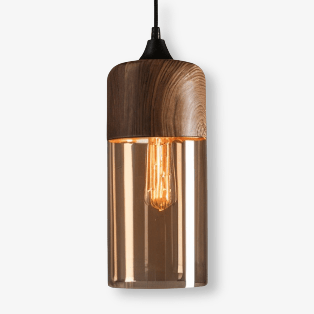 Nordic – Retro Glazen Hanglamp met Houten Accent