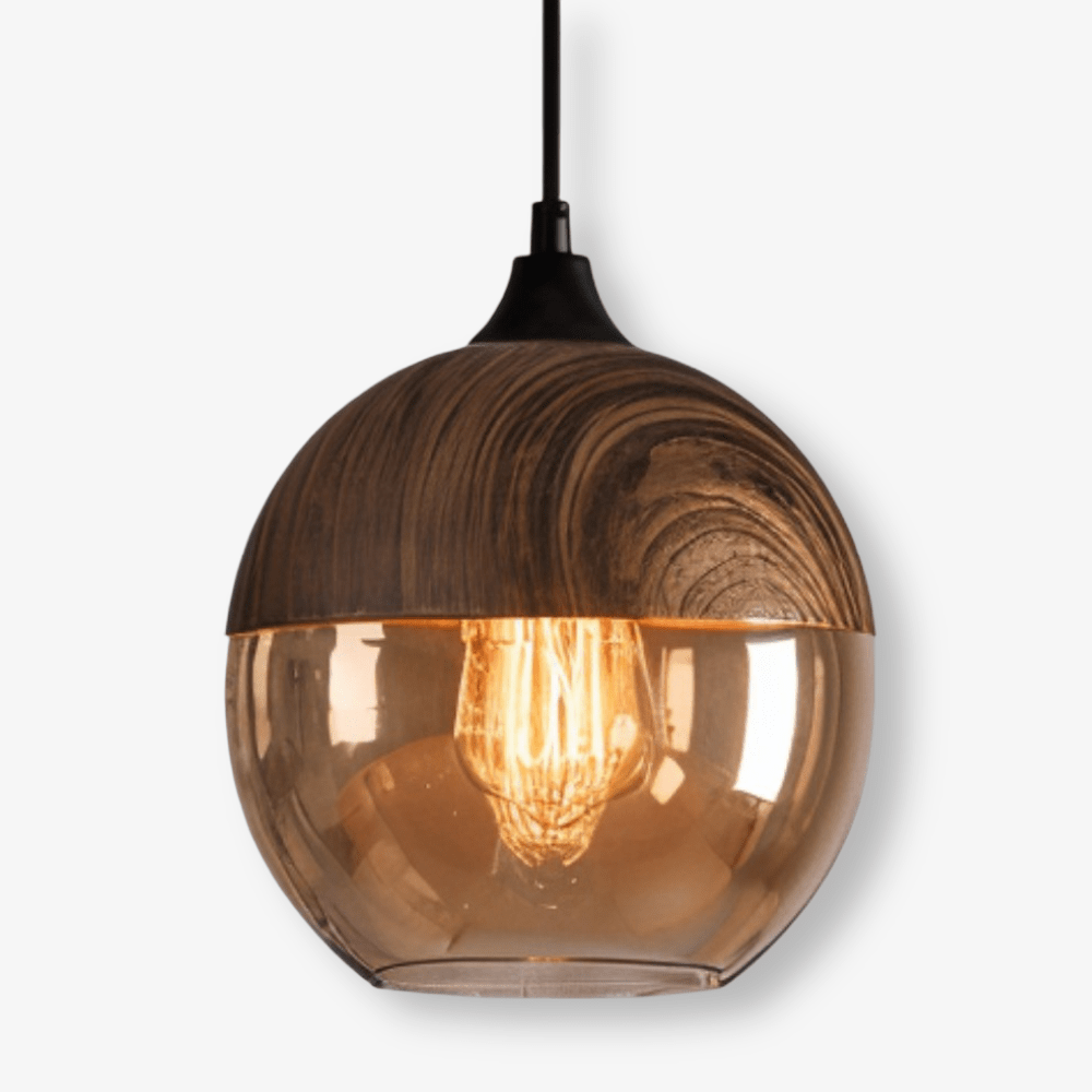 Nordic – Retro Glazen Hanglamp met Houten Accent