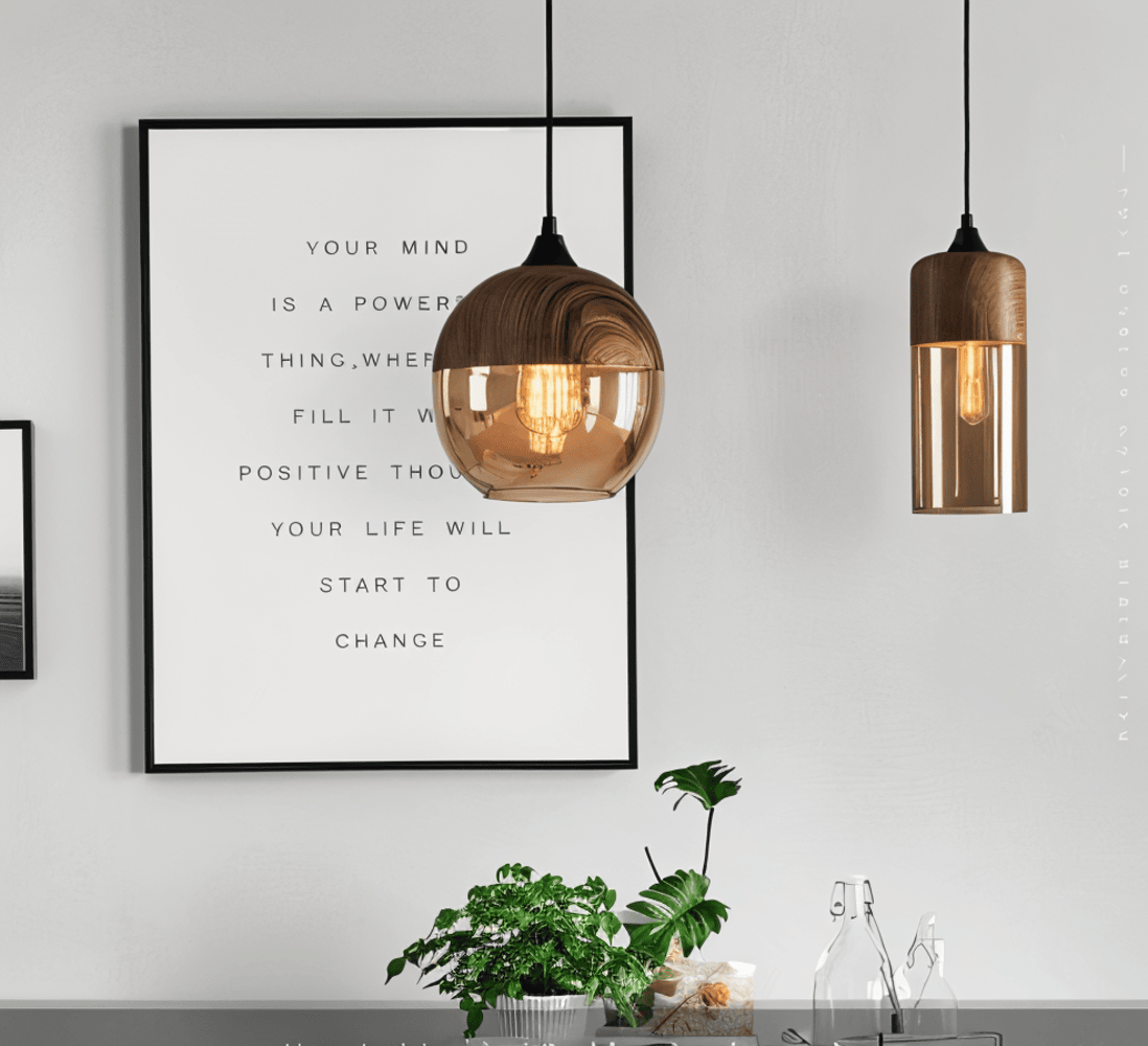 Nordic – Retro Glazen Hanglamp met Houten Accent