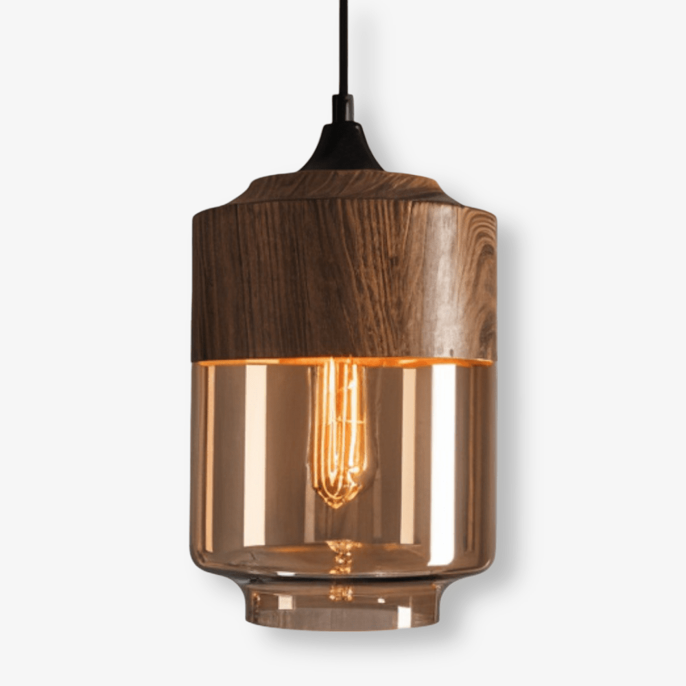 Nordic – Retro Glazen Hanglamp met Houten Accent