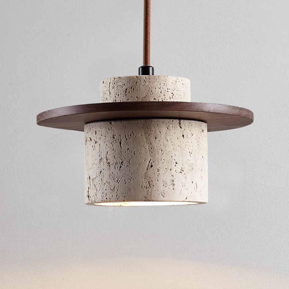 Travora – Natuurlijke Travertin Hanglamp met Houten Accenten